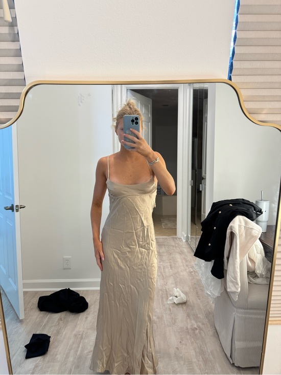 Zara Dresses & Skirts - ZARA champagne colored Satin Slip Dress with Spaghetti Straps